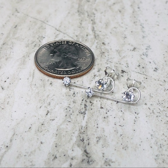 925 Sterling Silver CZ Ear Climber Earrings - Picture 13 of 16